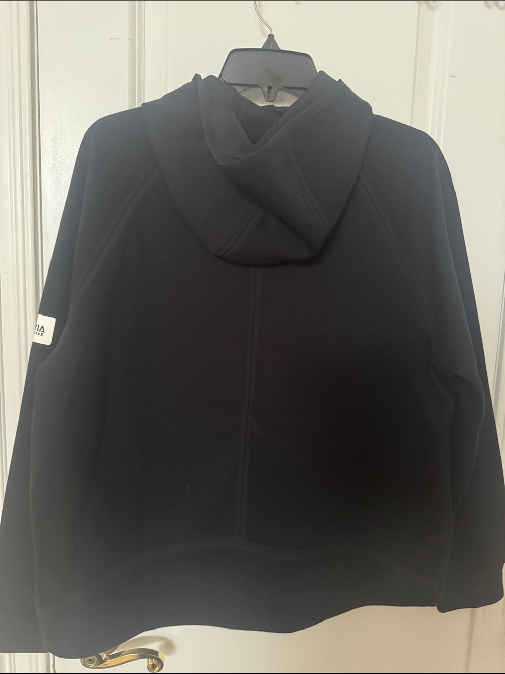 Zyia Active Black  game day hoodie with White Logo Square size L